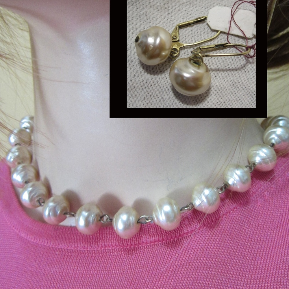 Vntg LYDELL Glass Pearl Necklace & Earrings NOS